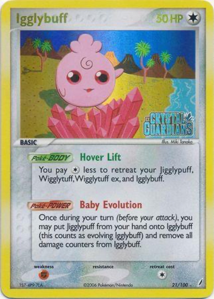 Reverse Holo Igglybuff 21/100, Crystal Guardians Pokémon card
