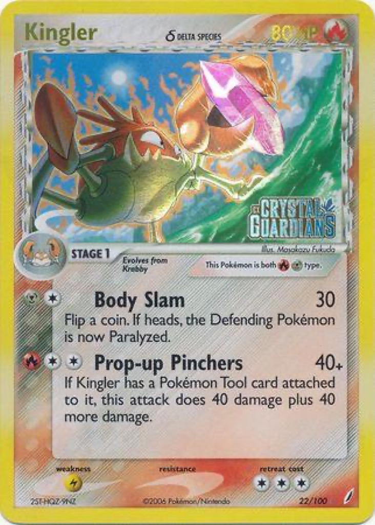 Reverse Holo Kingler δ 22/100, Crystal Guardians Pokémon card