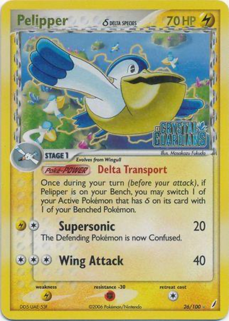 Reverse Holo Pelipper δ 26/100, Crystal Guardians Pokémon card