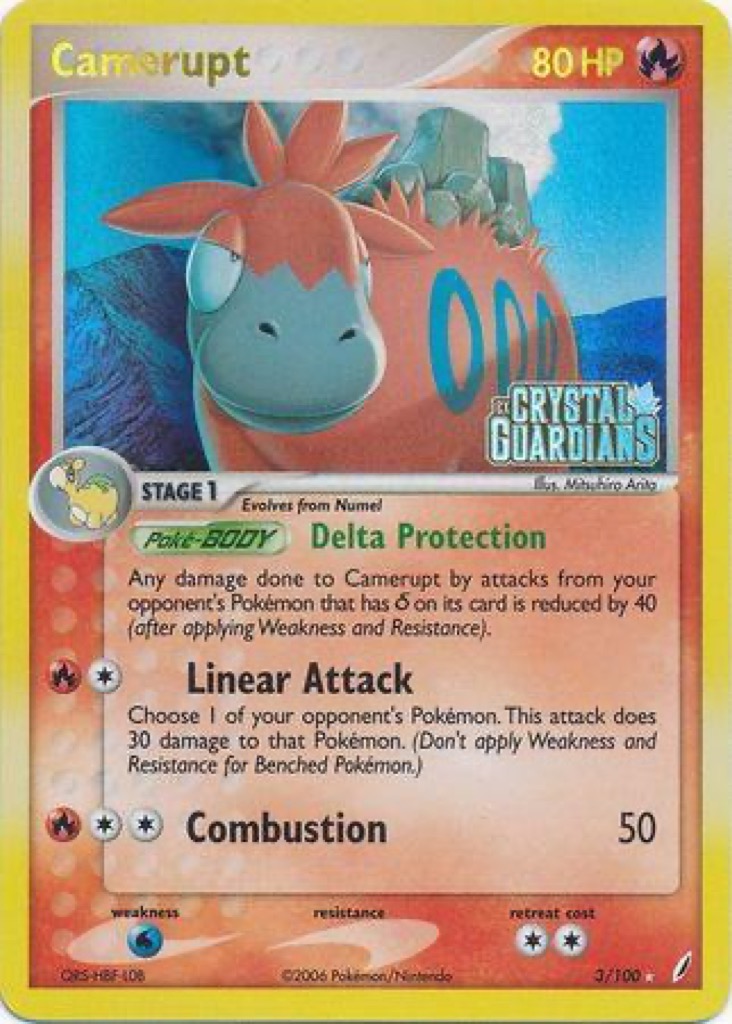 Reverse Holo Camerupt 3/100, Crystal Guardians Pokémon card