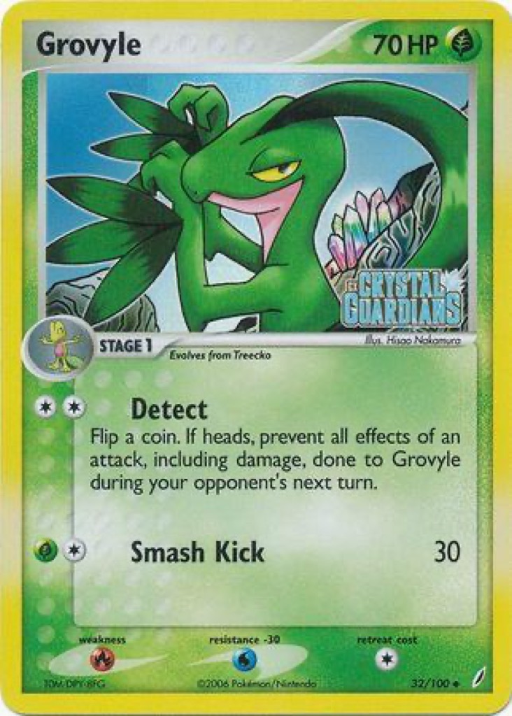 Reverse Holo Grovyle 32/100, Crystal Guardians Pokémon card