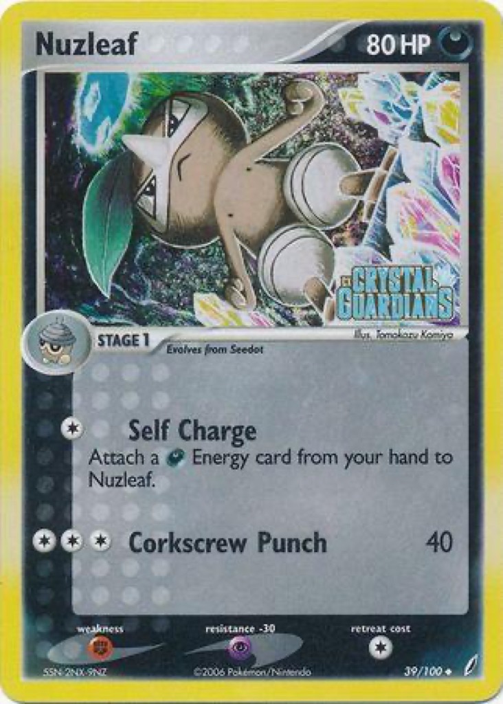 Reverse Holo Nuzleaf 39/100, Crystal Guardians Pokémon card
