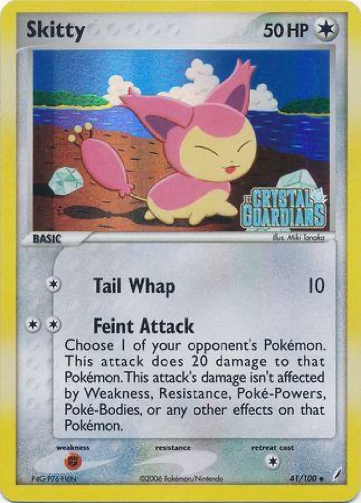 Reverse Holo Skitty 41/100, Crystal Guardians Pokémon card