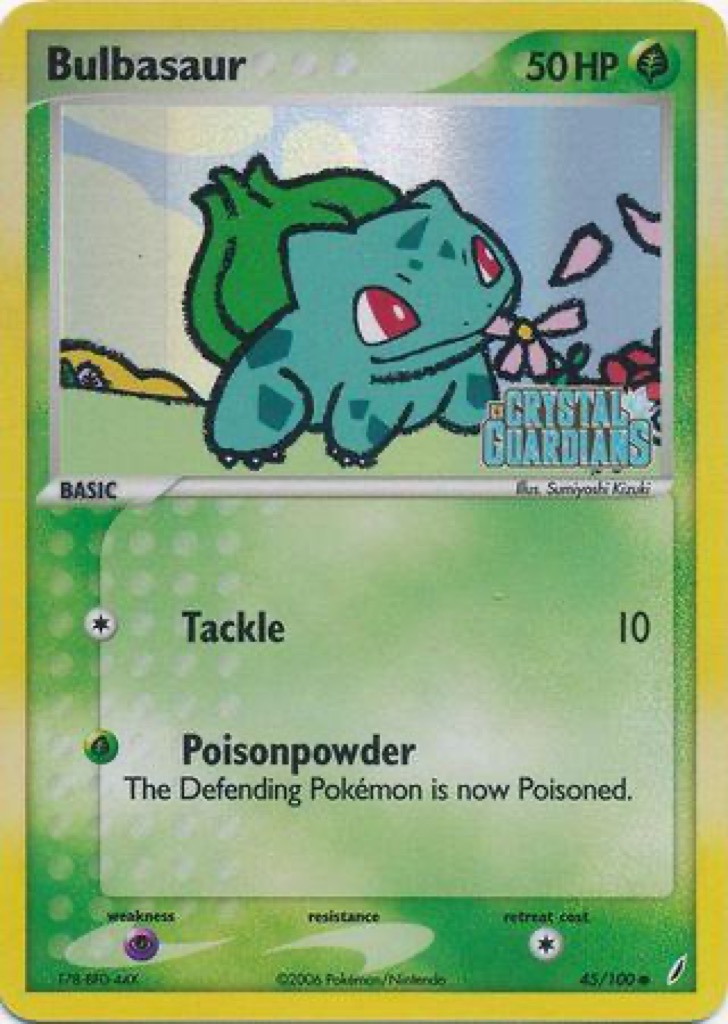 Reverse Holo Bulbasaur 45/100, Crystal Guardians Pokémon card