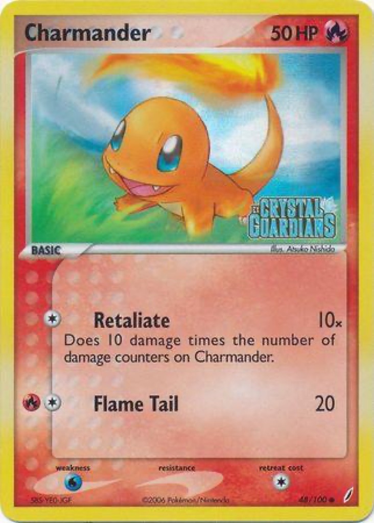 Reverse Holo Charmander 48/100, Crystal Guardians Pokémon card