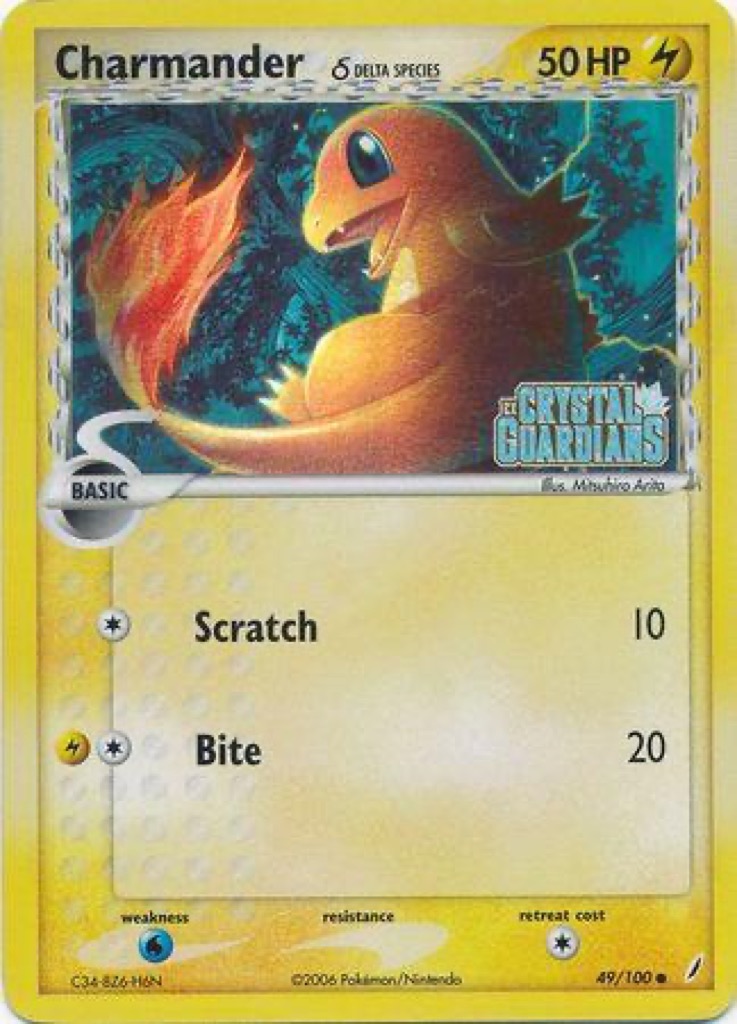 Reverse Holo Charmander δ 49/100, Crystal Guardians Pokémon card