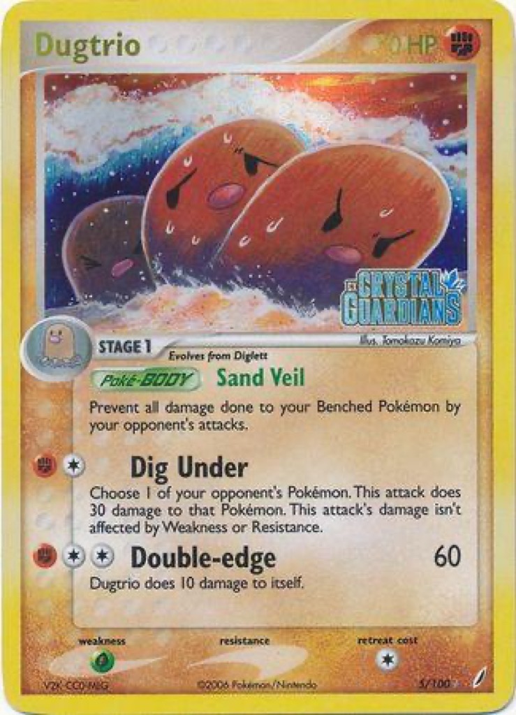 Reverse Holo Dugtrio 5/100, Crystal Guardians Pokémon card