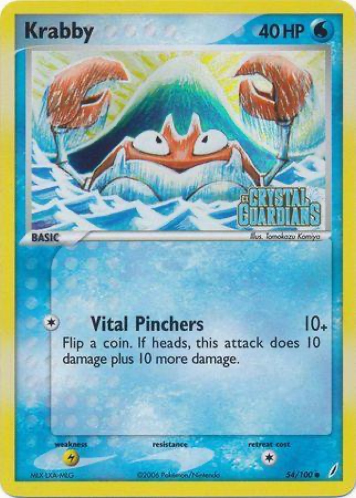 Reverse Holo Krabby 54/100, Crystal Guardians Pokémon card
