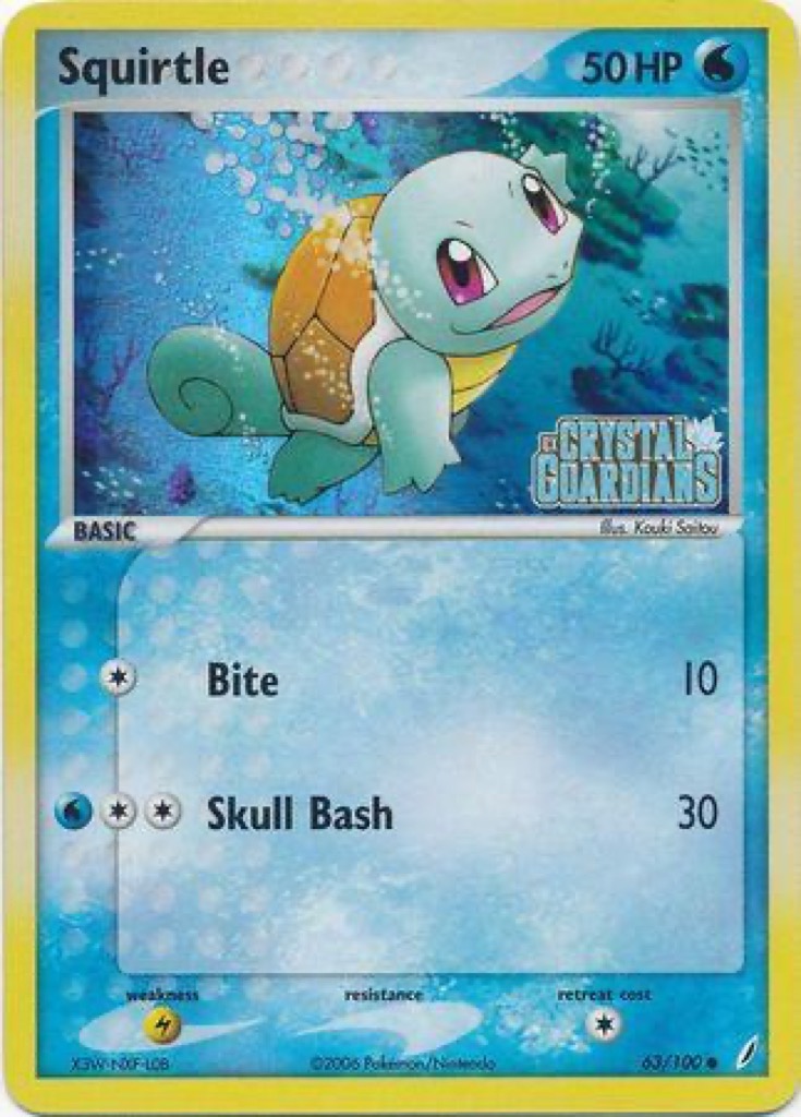 Reverse Holo Squirtle 63/100, Crystal Guardians Pokémon card