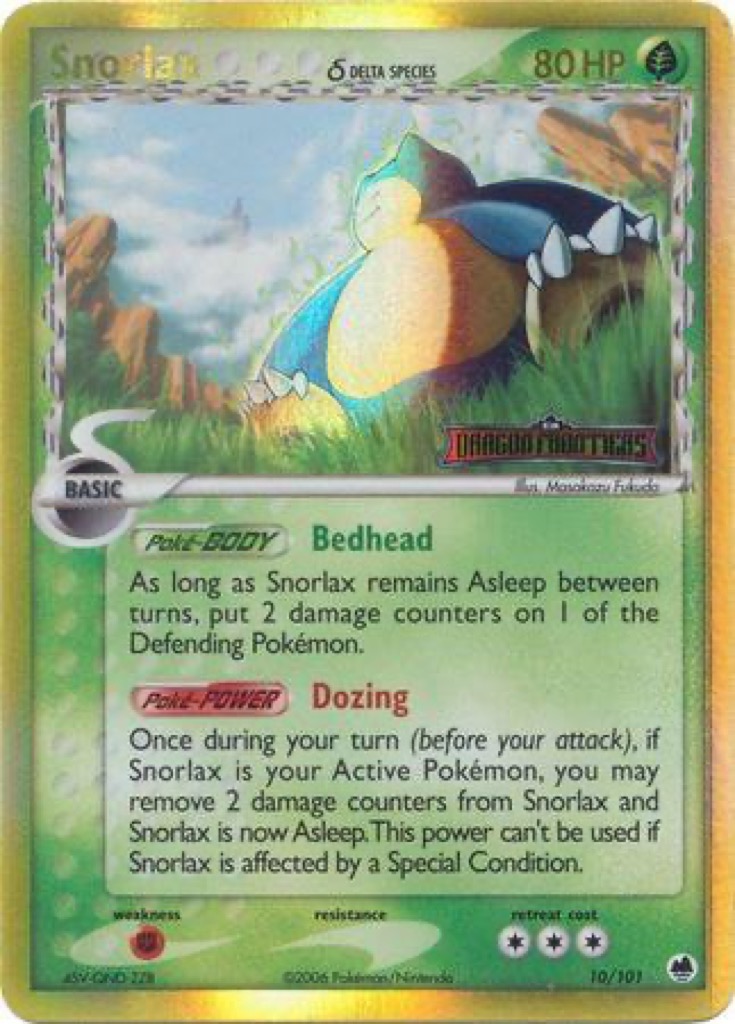 Reverse Holo Snorlax δ 10/101, Dragon Frontiers Pokémon card