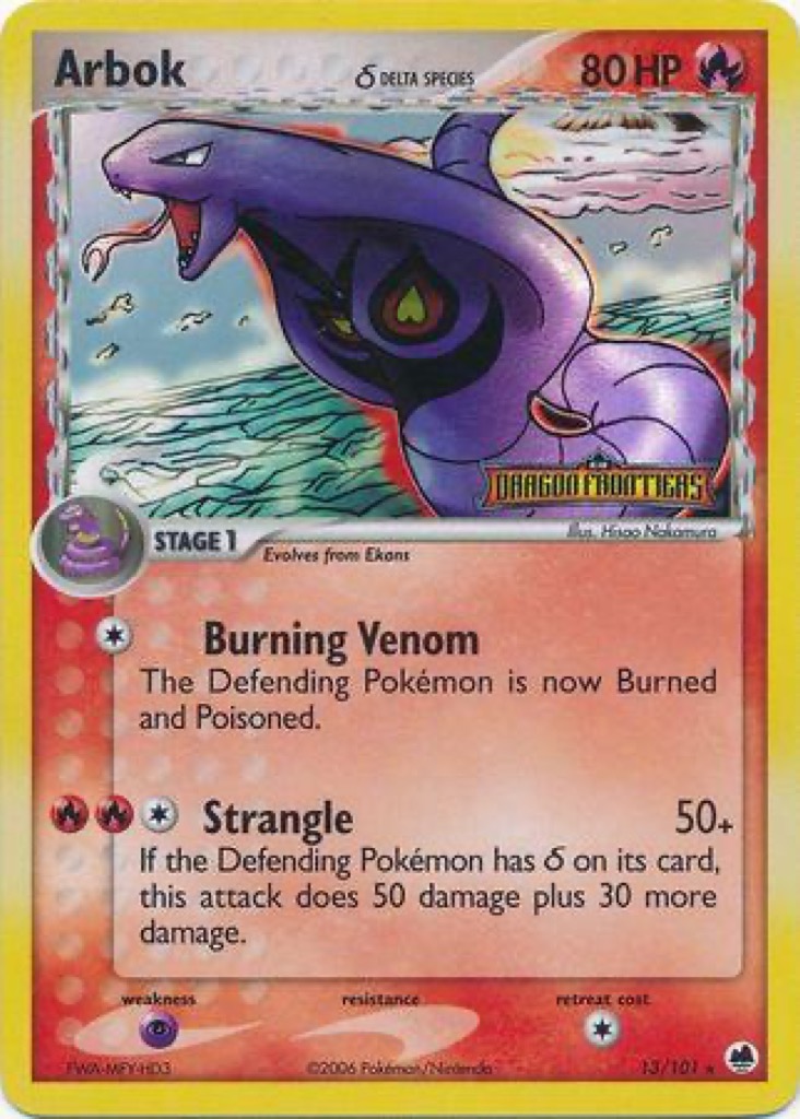 Reverse Holo Arbok δ 13/101, Dragon Frontiers Pokémon card