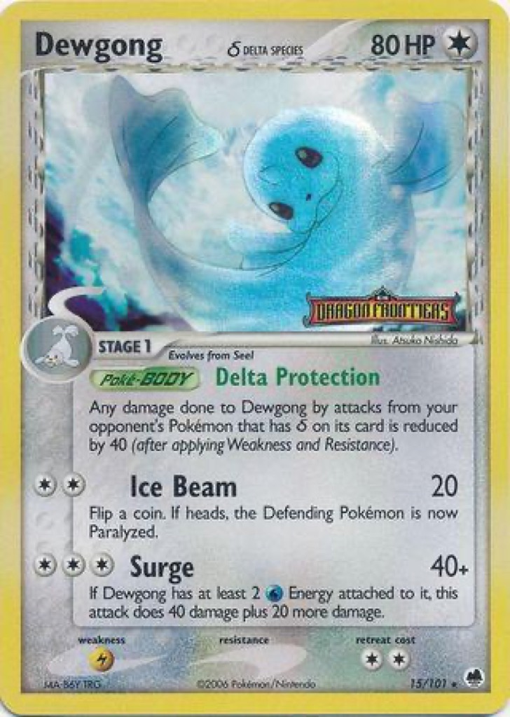 Reverse Holo Dewgong δ 15/101, Dragon Frontiers Pokémon card