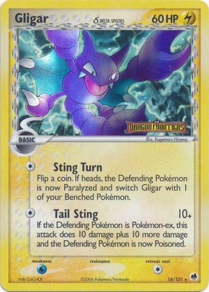 Reverse Holo Gligar δ 16/101, Dragon Frontiers Pokémon card