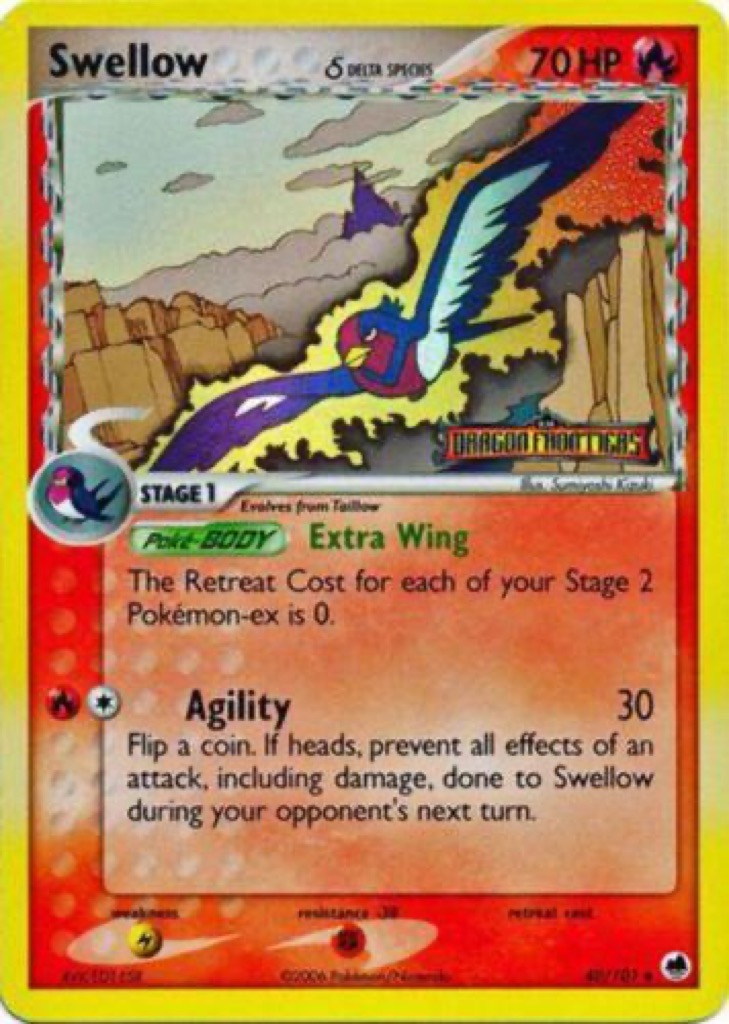 Reverse Holo Swellow δ 40/101, Dragon Frontiers Pokémon card