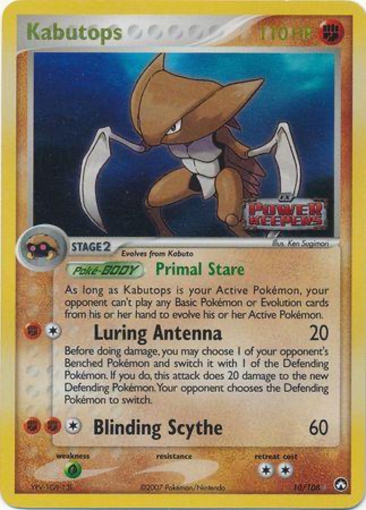 Reverse Holo Kabutops 10/108, Power Keepers Pokémon card