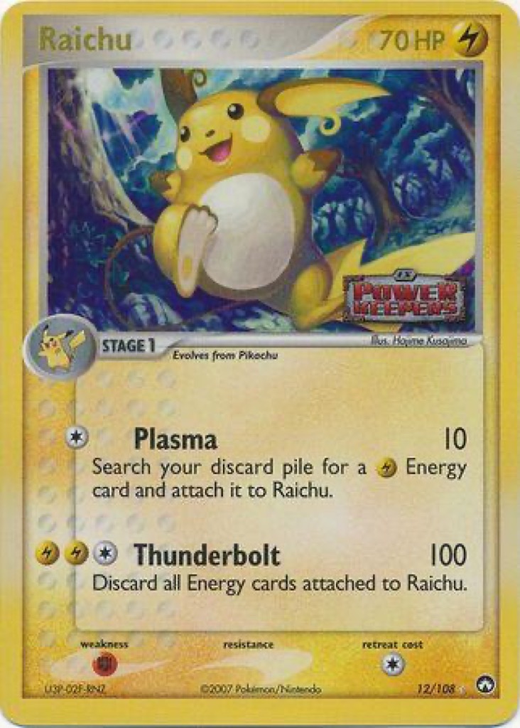 Reverse Holo Raichu 12/108, Power Keepers Pokémon card