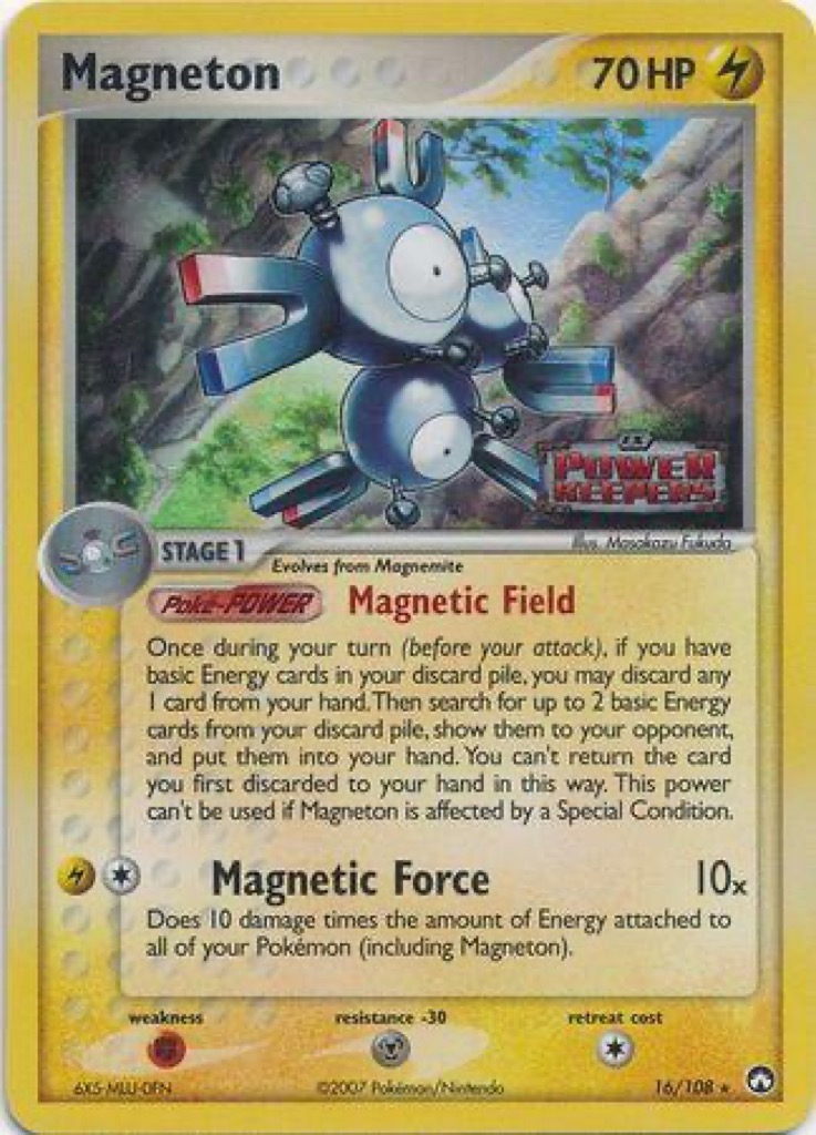 Reverse Holo Magneton 16/108, Power Keepers Pokémon card