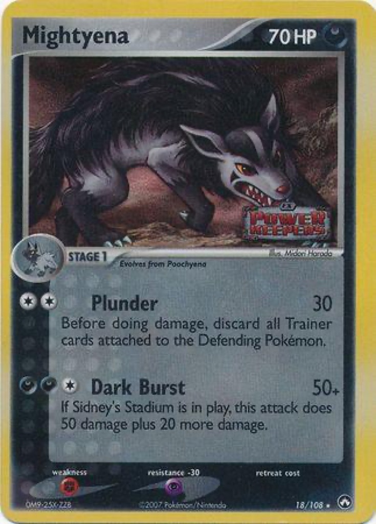 Reverse Holo Mightyena 18/108, Power Keepers Pokémon card