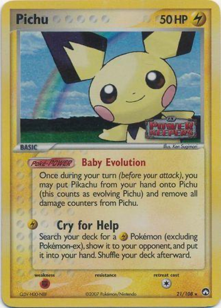 Reverse Holo Pichu 21/108, Power Keepers Pokémon card