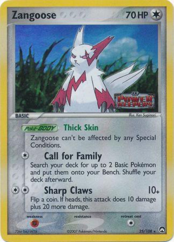 Reverse Holo Zangoose 25/108, Power Keepers Pokémon card