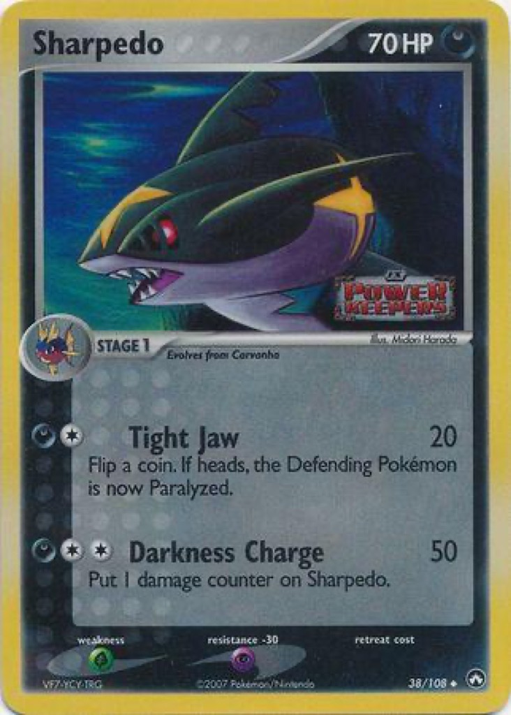 Reverse Holo Sharpedo 38/108, Power Keepers Pokémon card