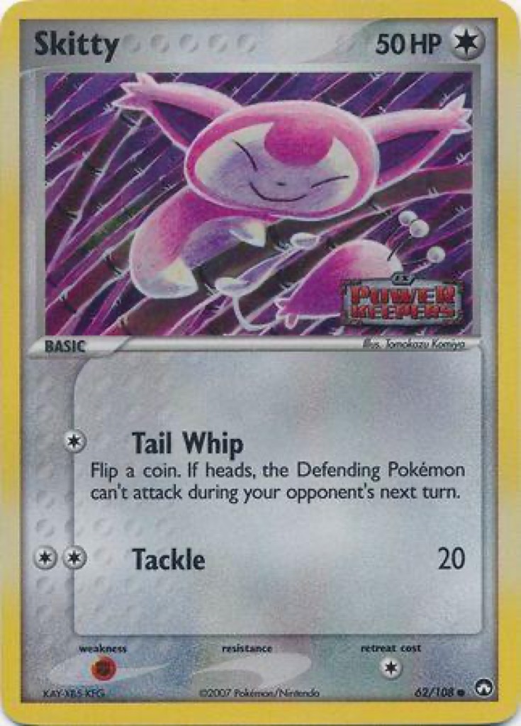 Reverse Holo Skitty 62/108, Power Keepers Pokémon card