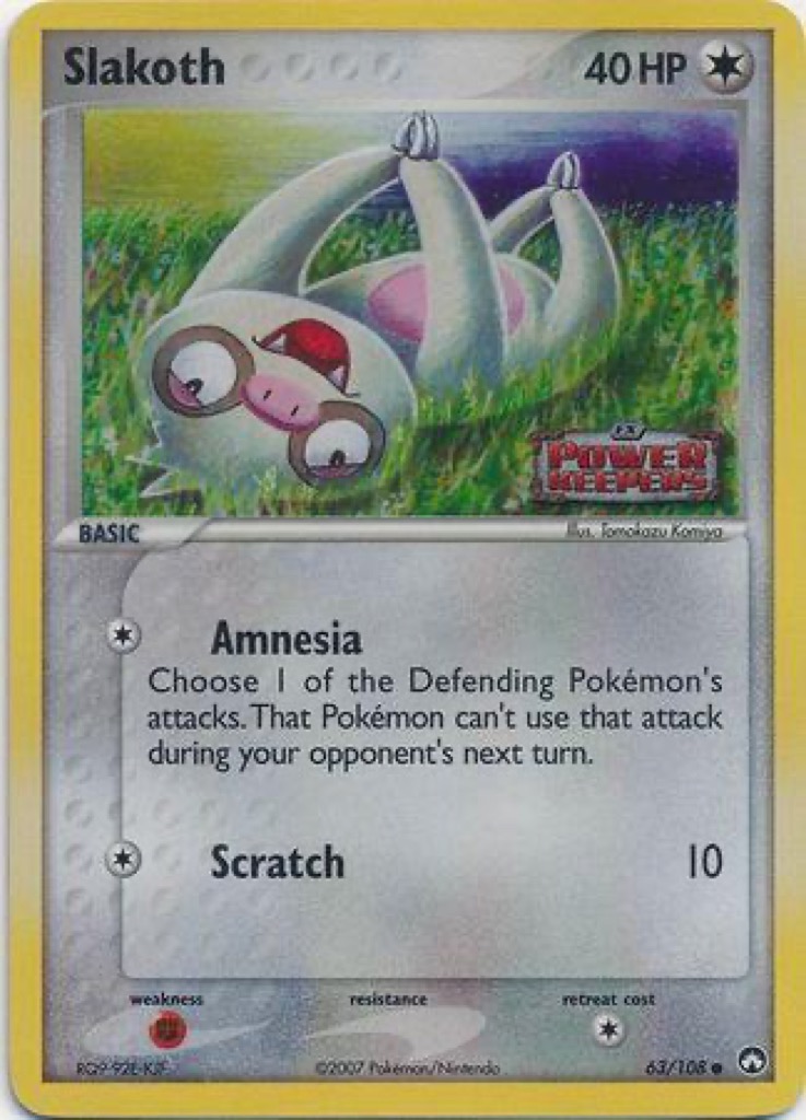 Reverse Holo Slakoth 63/108, Power Keepers Pokémon card
