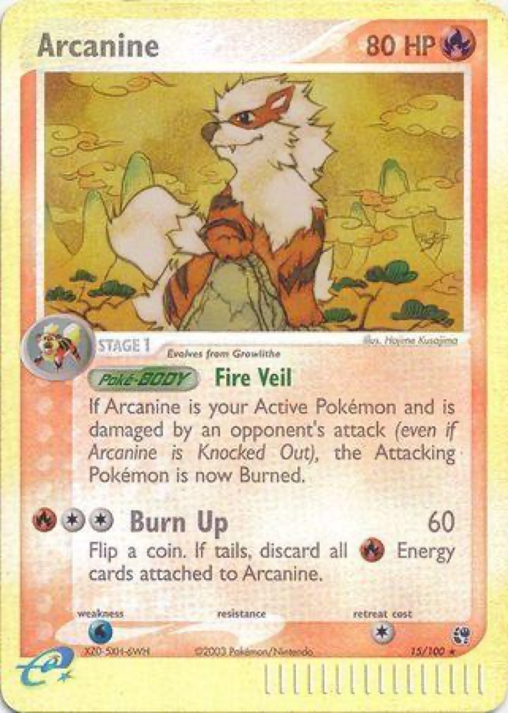 Reverse Holo Arcanine 15/100, Sandstorm Pokémon card