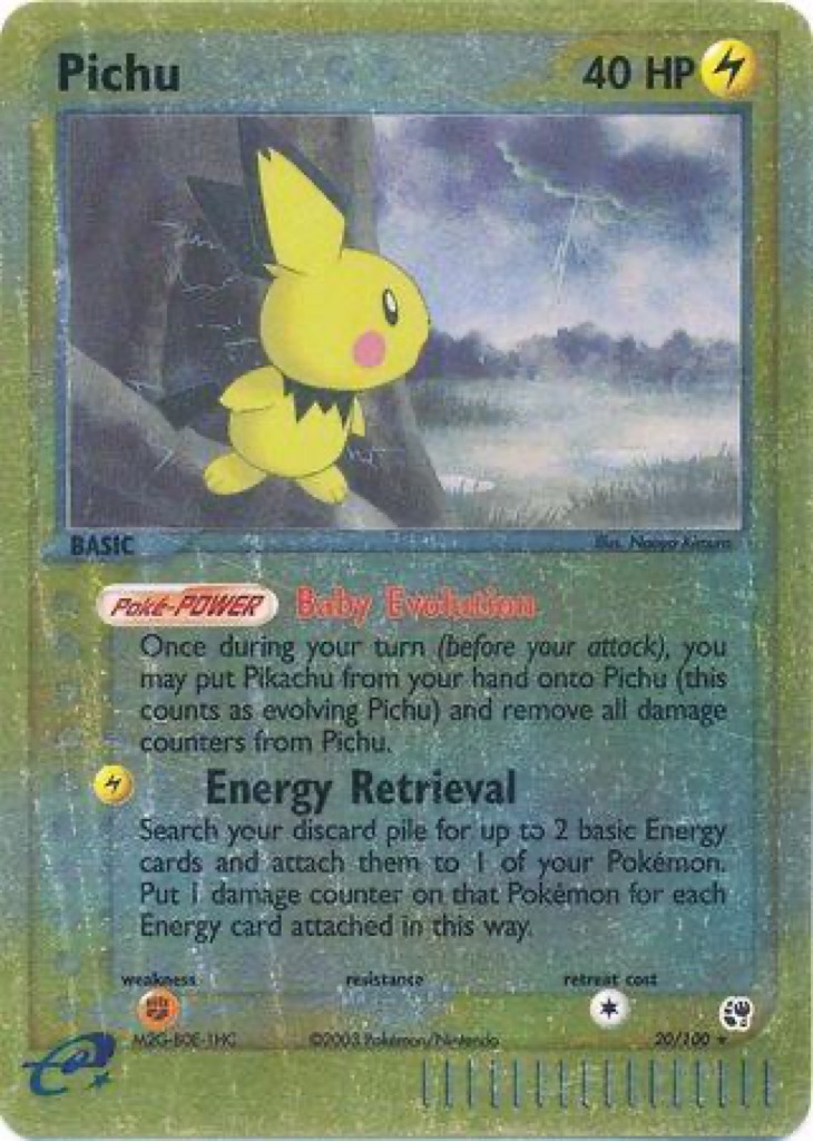 Reverse Holo Pichu 20/100, Sandstorm Pokémon card