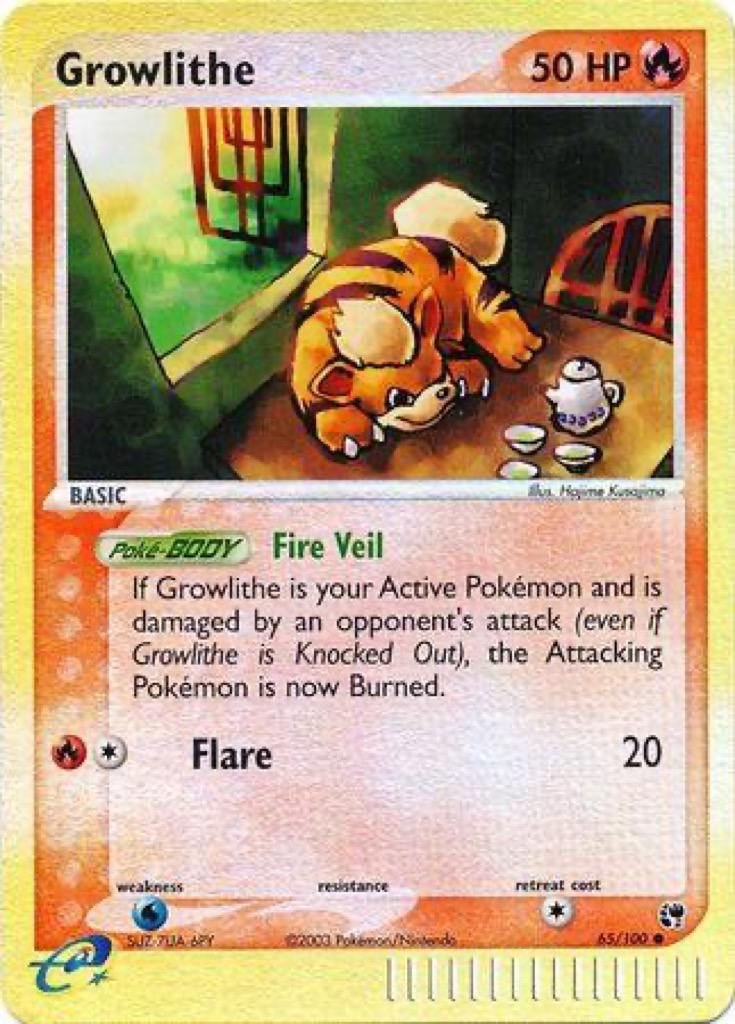 Reverse Holo Growlithe 65/100, Sandstorm Pokémon card