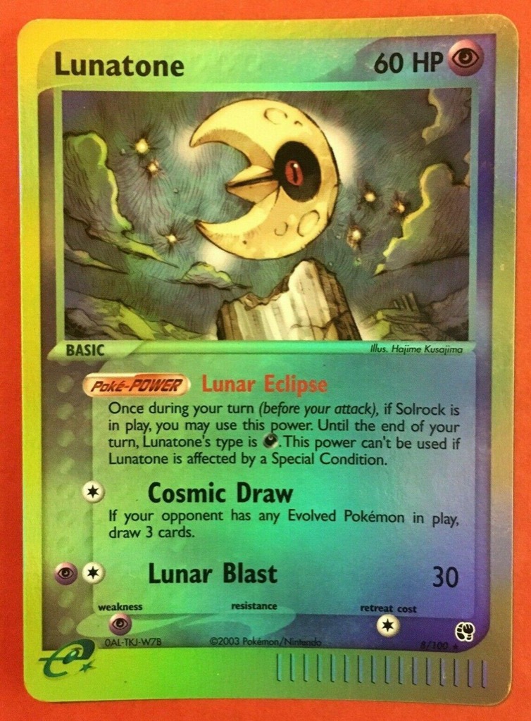 Reverse Holo Lunatone 8/100, Sandstorm Pokémon card