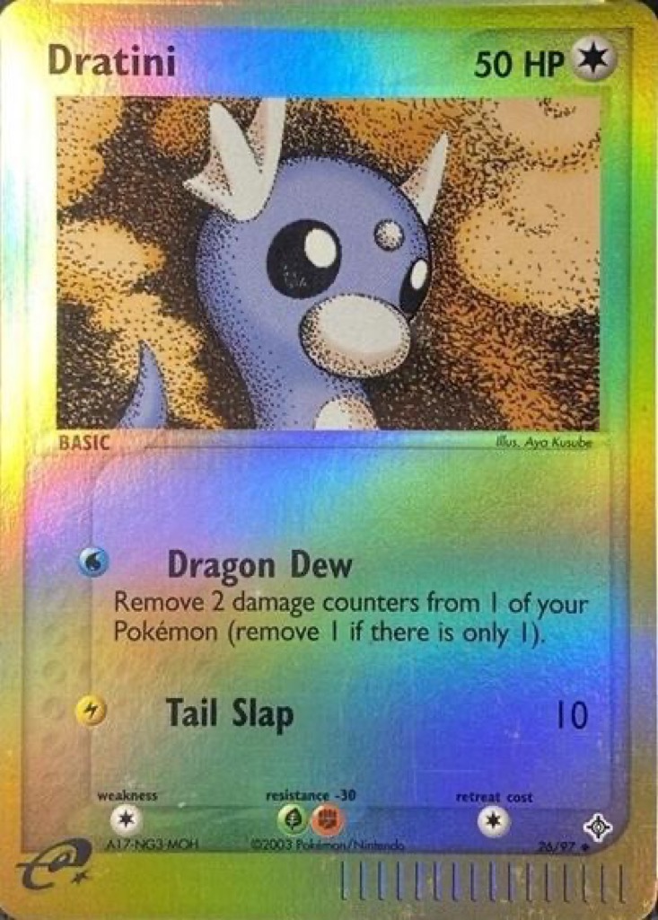 Reverse Holo Dratini 26/97, Dragon Pokémon card