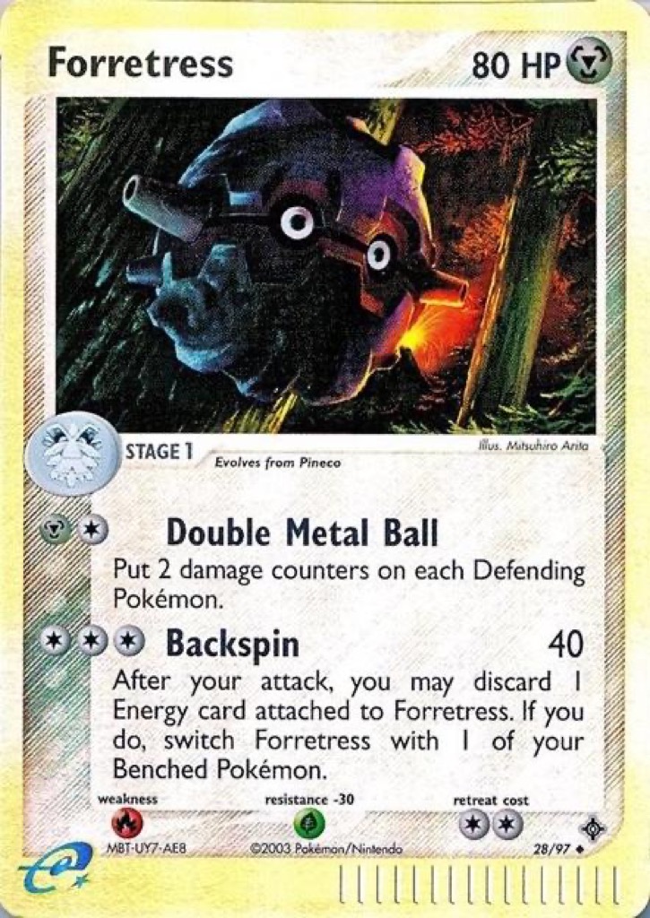 Reverse Holo Forretress 28/97, Dragon Pokémon card