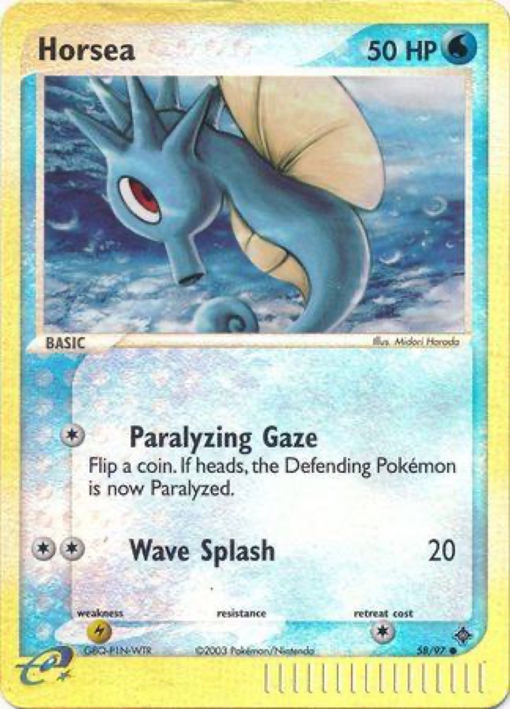 Reverse Holo Horsea 58/97, Dragon Pokémon card