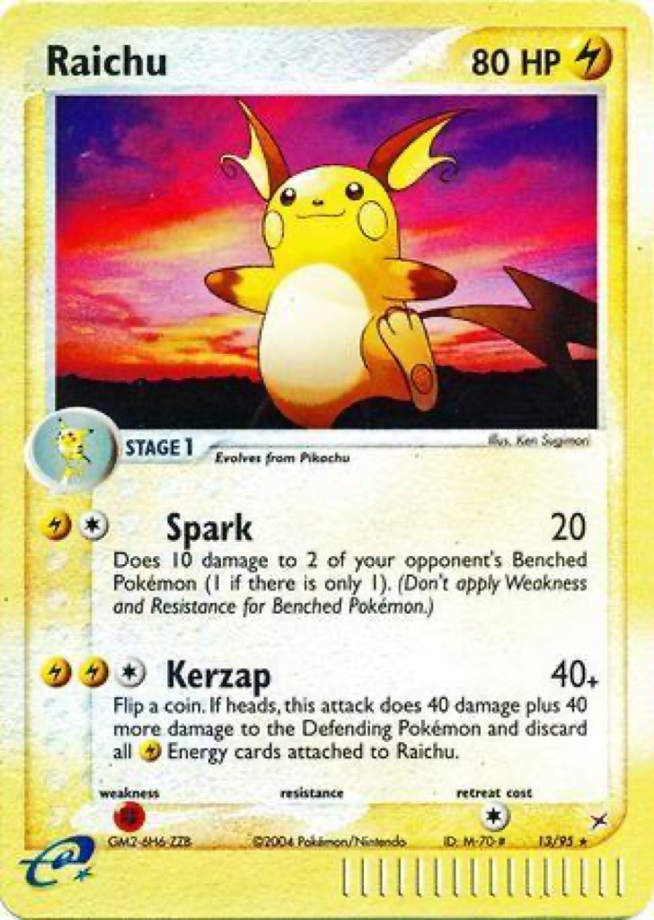 Reverse Holo Raichu 13/95, Team Magma vs Team Aqua Pokémon card