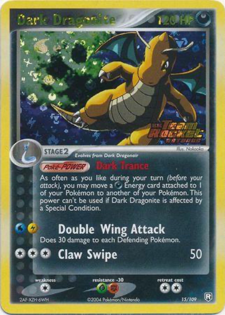 Reverse Holo Dark Dragonite 15/109, Team Rocket Returns Pokémon card