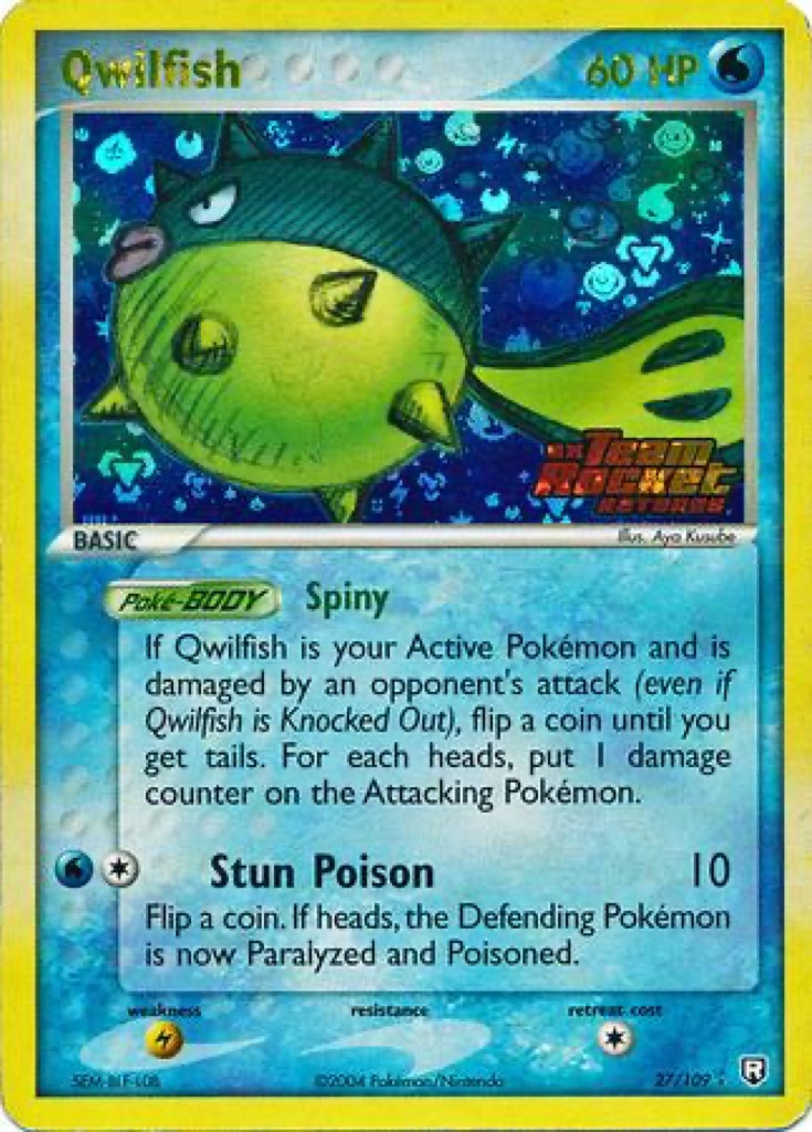 Reverse Holo Qwilfish 27/109, Team Rocket Returns Pokémon card