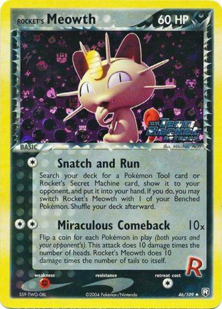Reverse Holo Rocket's Meowth 46/109, Team Rocket Returns Pokémon card