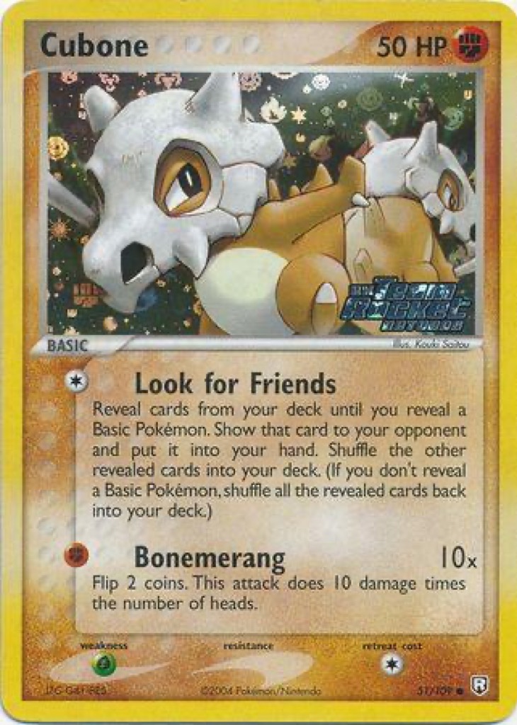 Reverse Holo Cubone 51/109, Team Rocket Returns Pokémon card