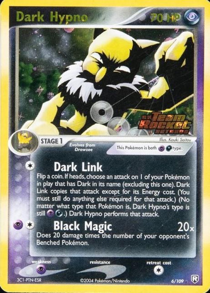 Reverse Holo Dark Hypno 6/109, Team Rocket Returns Pokémon card