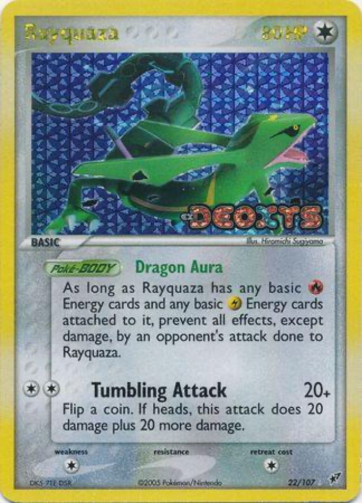 Reverse Holo Rayquaza 22/107, Deoxys Pokémon card