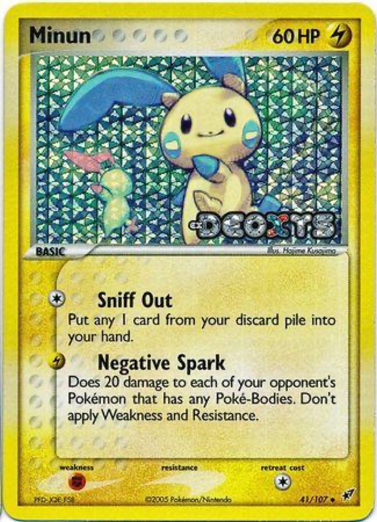 Reverse Holo Minun 41/107, Deoxys Pokémon card
