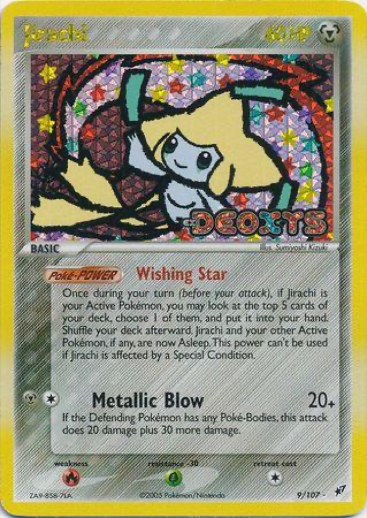 Reverse Holo Jirachi 9/107, Deoxys Pokémon card