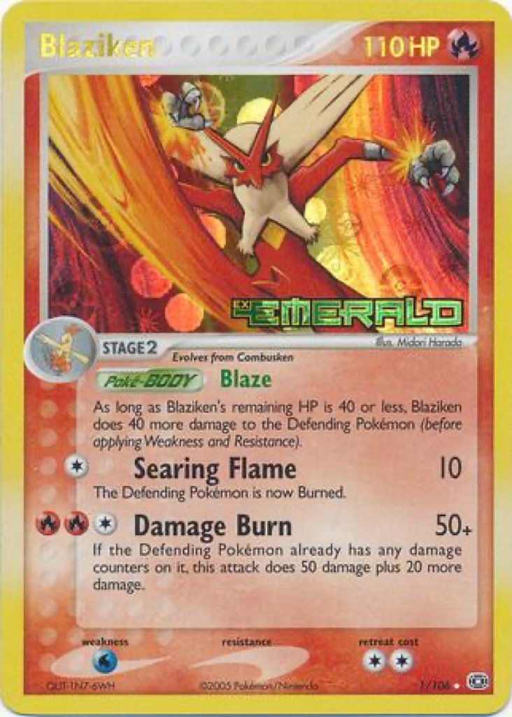 Reverse Holo Blaziken 1/106, Emerald Pokémon card