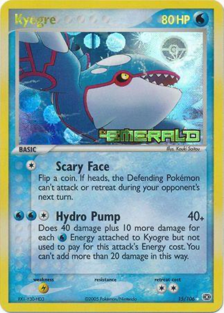 Reverse Holo Kyogre 15/106, Emerald Pokémon card