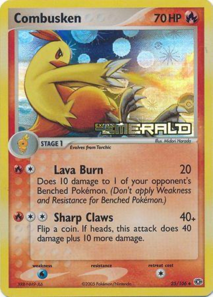 Reverse Holo Combusken 25/106, Emerald Pokémon card