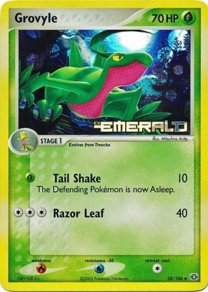 Reverse Holo Grovyle 28/106, Emerald Pokémon card