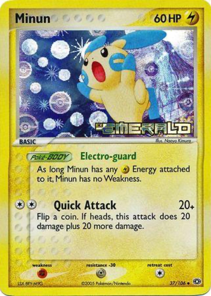 Reverse Holo Minun 37/106, Emerald Pokémon card