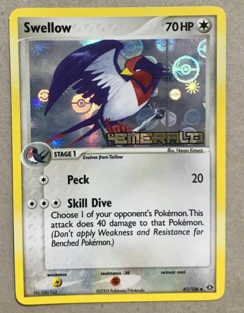 Reverse Holo Swellow 41/106, Emerald Pokémon card
