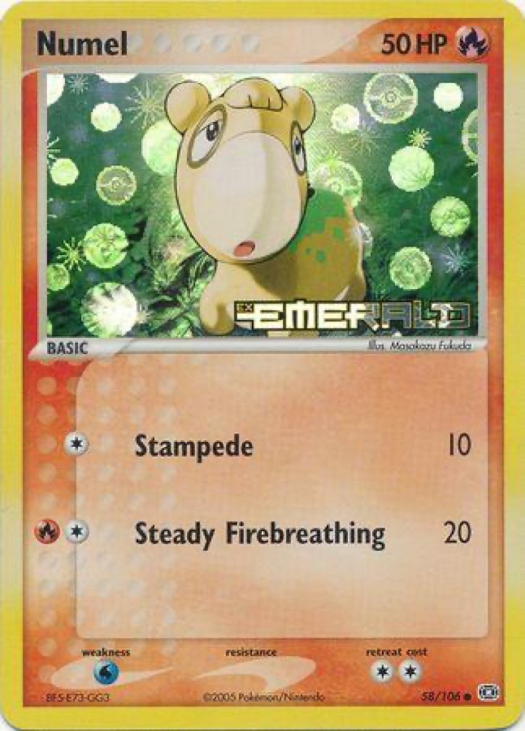 Reverse Holo Numel 58/106, Emerald Pokémon card